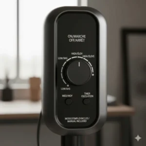 Close-up illustration of fan control settings with bilingual English and French labels for the Canadian market.