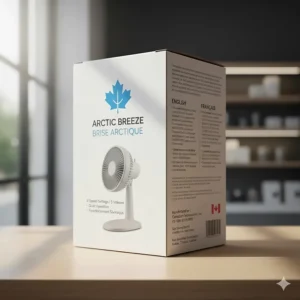 Compact desk fan in Canada featuring English and French bilingual packaging for national retail standards.