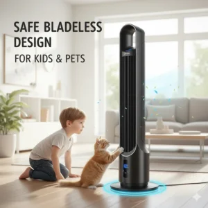 safe-bladeless-tower-fan-pets-kids