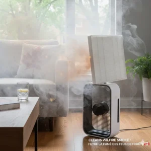 A box fan with a MERV-13 filter attached to clean wildfire smoke from indoor air.