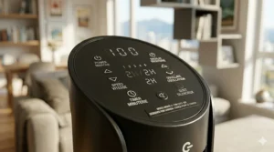 Close-up of digital fan settings showing bilingual English and French cooling modes for the Canadian market.