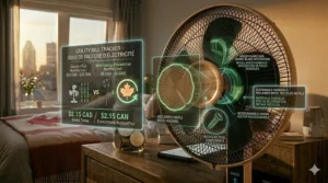 Illustration of an eco-conscious fan design, emphasizing its status as the most energy efficient fan for environmentally-minded Canadian consumers.