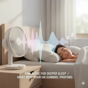 Illustration of sound frequency waves from a cooling fan for sleeping to help drown out city noise.