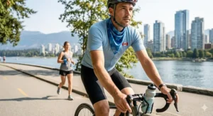 Retail display of "Arctic Mesh" cooling bandana for neck with bilingual English and French Canadian packaging.