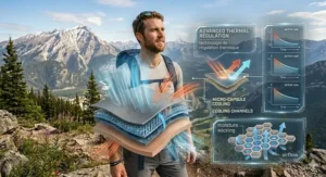 Graphic showing airflow through a cooling long sleeve shirt for men to prevent overheating in direct sun.