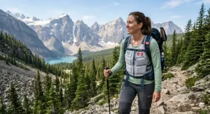 A home gardener in Southern Ontario wearing a breathable cooling vest while working outdoors during a heat wave.