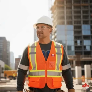 Lightweight high visibility cooling vest being worn comfortably over a work shirt in warm weather.