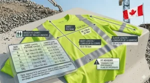Educational graphic on heat stress prevention using high visibility cooling gear during Canadian heat alerts.
