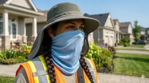 Lightweight moisture-wicking cooling neck gaiter for Canadian landscapers working in high humidity.