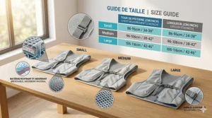 Size guide for a budget cooling vest under $50 with measurements in centimeters and inches for Canadian shoppers.