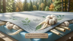 Graphic of a cooling mattress pad made from sustainable organic cotton, a preferred choice for eco-conscious Canadian consumers.