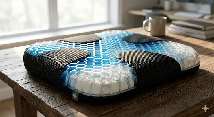 Detailed view of the anti-slip bottom texture of the cooling gel seat cushion for secure placement on racing chairs.