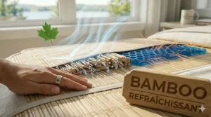 Graphic showing bamboo's moisture-wicking properties, perfect for maintaining comfort during sticky Canadian nights.