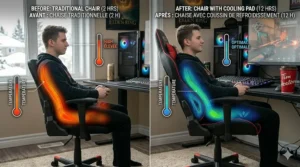 Comparison of comfort levels with and without a cooling pad. / Comparaison du niveau de confort avec et sans coussin de refroidissement.
