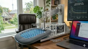 Durable material test of a cooling pad for leather office chair.