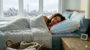 Ergonomic cooling pillow that stays cold all night, specifically designed for Canadian side sleepers needing neck support.
