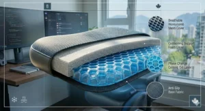 Cross-section view of the durable high-density memory foam core combined with cooling gel for long-lasting support.