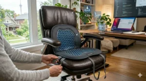 Simple installation steps for cooling pad for leather office chair.