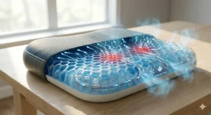 Technical illustration highlighting the heat-dissipating cooling gel technology within the seat cushion.