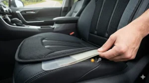 Cooling pad acting as a protective layer for leather seats. | Coussin rafraîchissant protégeant les sièges en cuir.