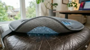 Secure non-slip base on a cooling pad for leather office chair.