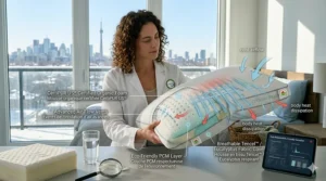 Illustration of eco-friendly, CertiPUR-US certified foam used in a cooling pillow available in Canada.