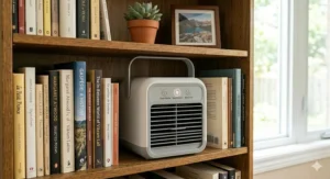 Close-up of touch controls for fan speed on cooling device.