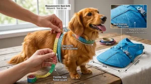 Diagram showing how to measure a dog’s chest and neck for a proper-fitting hot weather cooling vest.