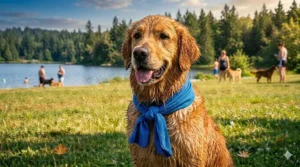 Steps to activate a cooling towel for dogs: soak, wring, and shake.