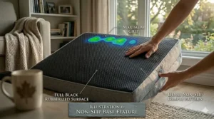 Bottom view of an orthopedic dog bed showing the non-slip safety base.