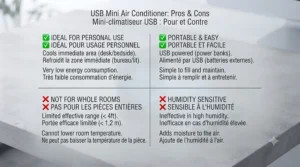 Summary matrix outlining the pros and cons to help Canadian consumers decide if a USB mini air conditioner is worth buying for hot weather.