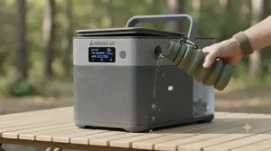 Step-by-step guide on refilling the water tank for a portable camping cooler.