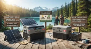 Sustainable cooling options comparing solar versus battery technology for environmentally conscious Canadian campers.