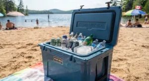 Top rated beach cooler with high-performance insulation keeping beverages chilled on a hot Canadian summer afternoon.