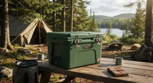 High-performance insulated camping cooler ideal for keeping food frozen during long-duration camping trips in Canada.
