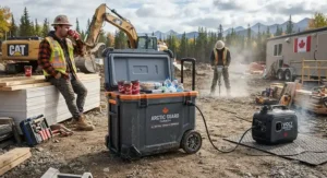 An all-weather generator-compatible cooler built for rugged Canadian outdoor construction and job sites.