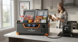 A dual-zone generator-compatible cooler maintaining precise food safety temperatures for perishable groceries.