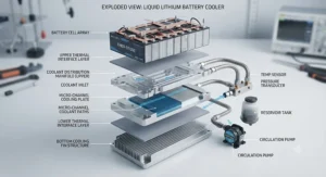 Marine-grade lithium battery cooler installed in a boat power system configuration.