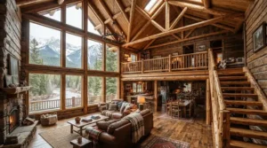 A multi-zone 12000 BTU ductless AC for cottage setup cooling an open-concept loft with vaulted ceilings.